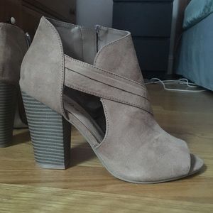 Brown peep toe booties 7.5